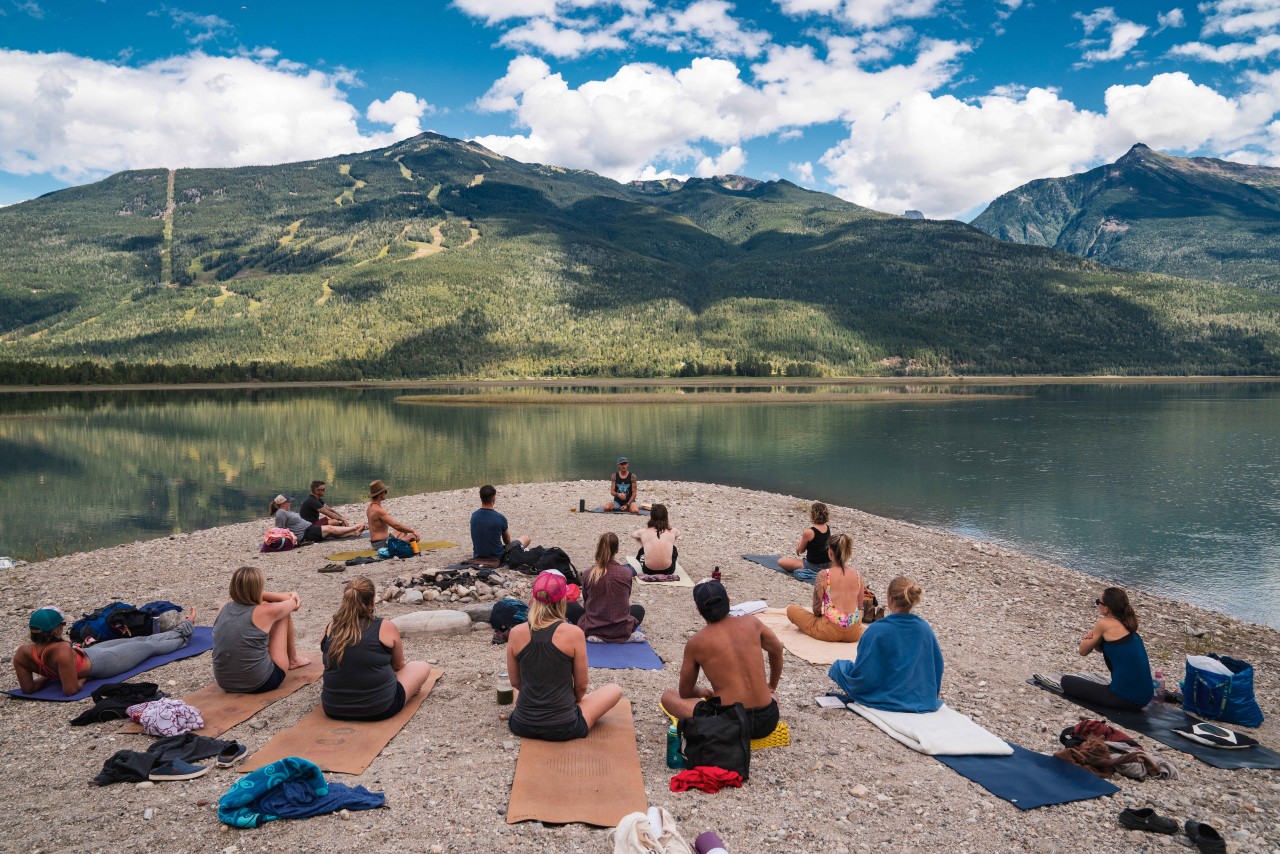 wellness retreat gathered by lake